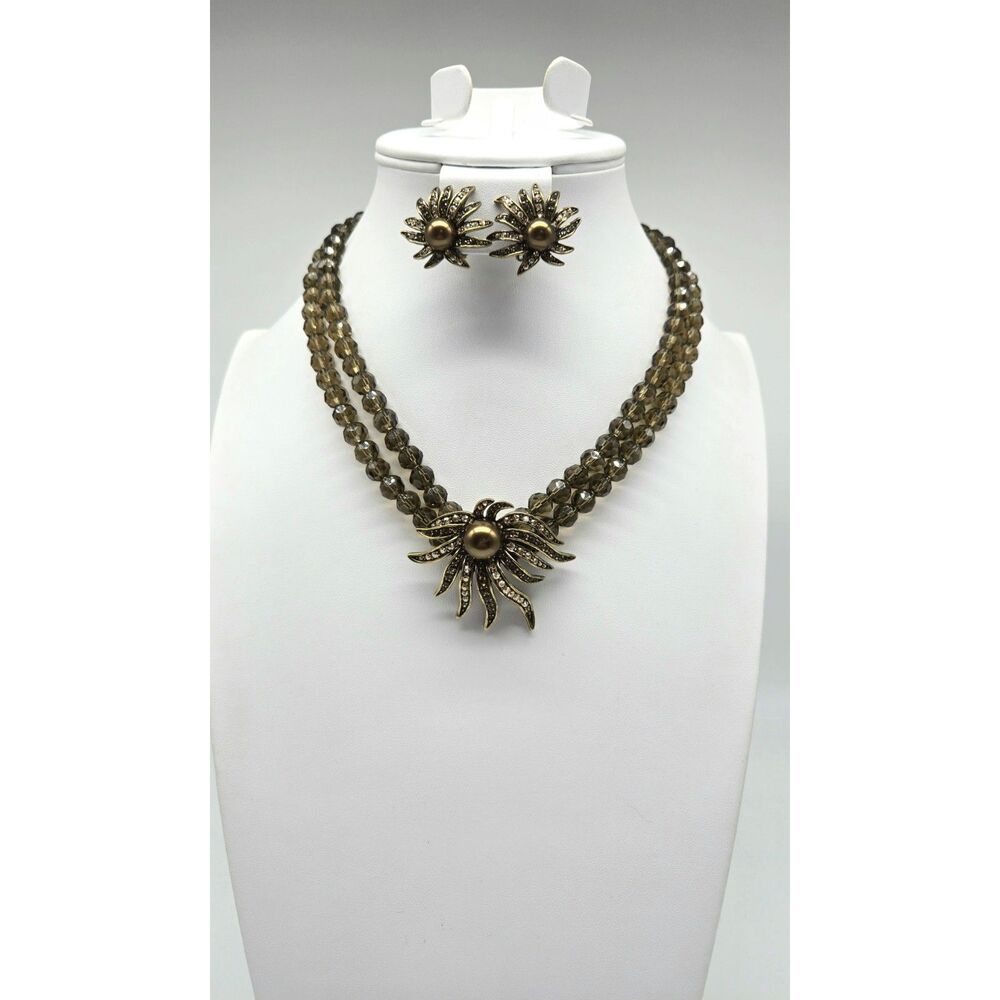 Heidi Daus Necklace Earring Set Vintage Swarovski Crystal Smoky Quartz Necklace